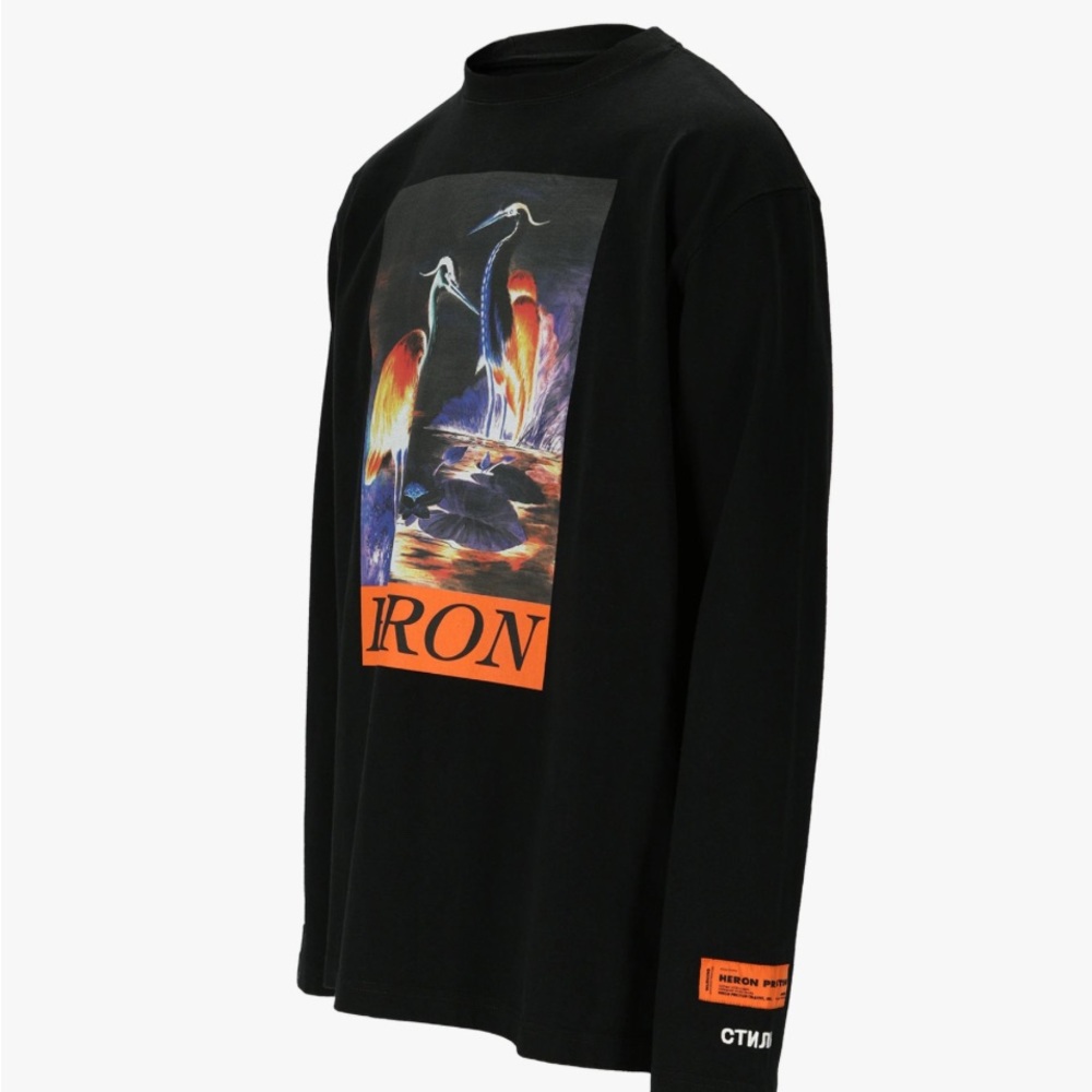 Heron Preston Black and Orange Heron Print Long Sleeve Tee